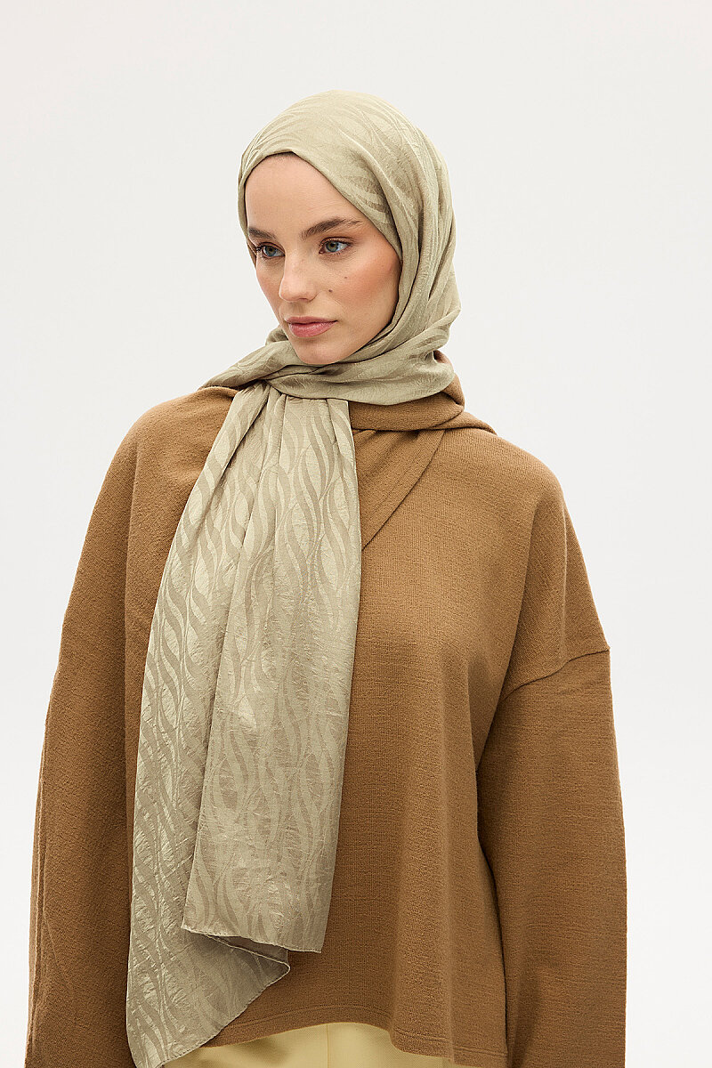 İtalyan Jakar Şal Dalga Desen - Zeytin Yeşili - 3