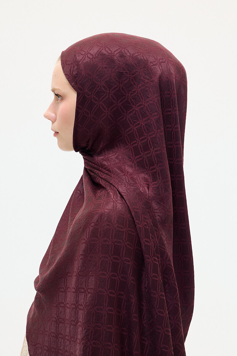 İtalyan Jakar Şal Dama Desen - Bordo - 4