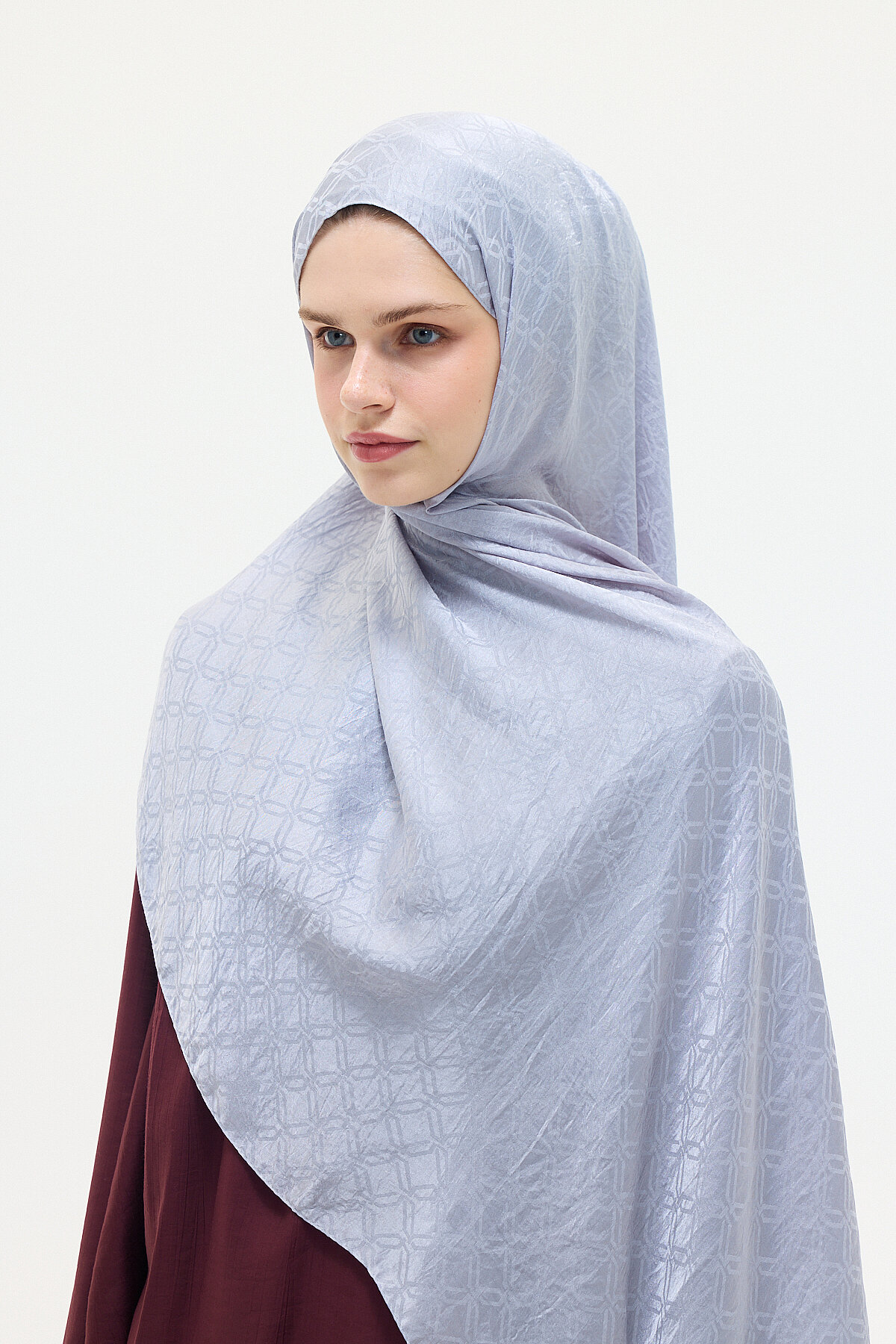 İtalyan Jakar Şal Dama Desen - Gümüş - Camellia Scarfs (1)
