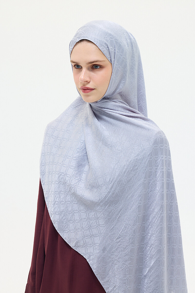 İtalyan Jakar Şal Dama Desen - Gümüş - 3