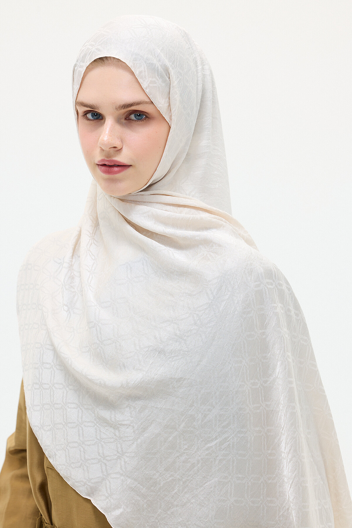 İtalyan Jakar Şal Dama Desen - Taş - Camellia Scarfs (1)