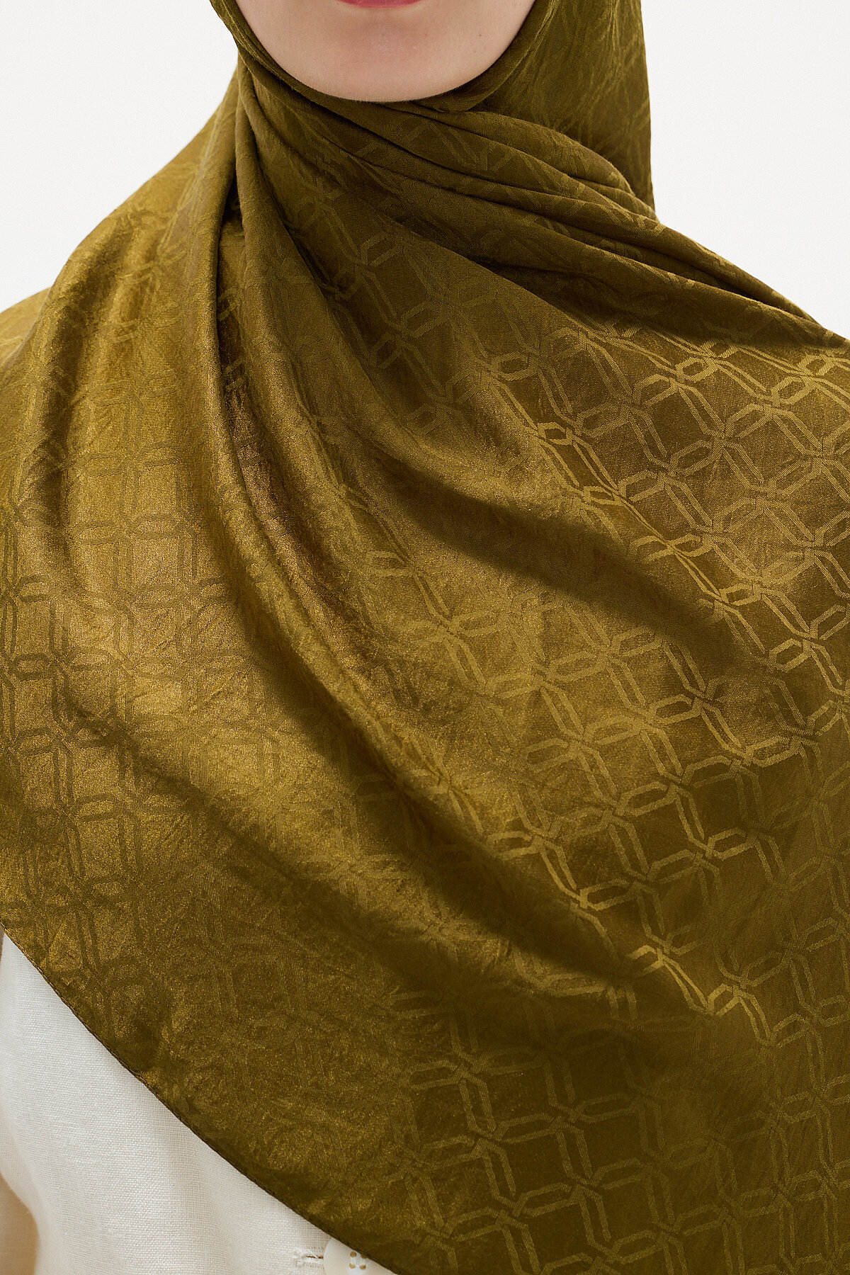 İtalyan Jakar Şal Dama Desen - Yağ Yeşili - Camellia Scarfs (1)