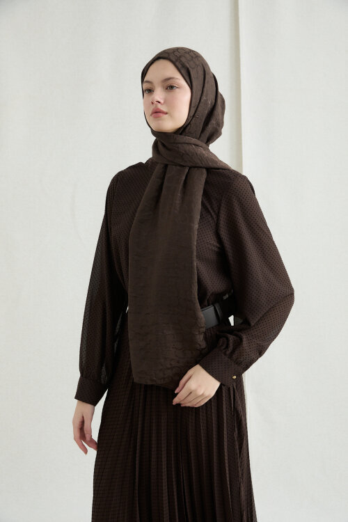 İtalyan Jakar Şal Halka Desen - Acı Kahve - Camellia Scarfs