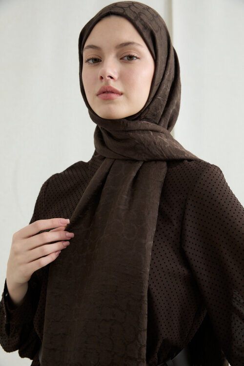 İtalyan Jakar Şal Halka Desen - Acı Kahve - Camellia Scarfs (1)