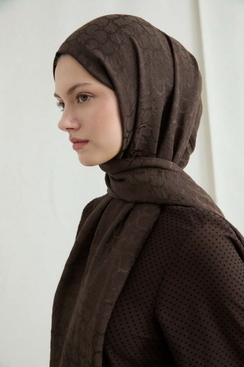 İtalyan Jakar Şal Halka Desen - Acı Kahve - 3