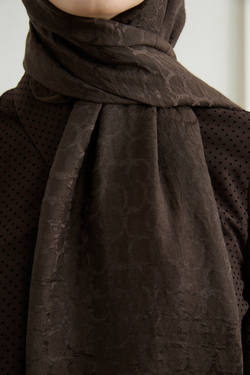 İtalyan Jakar Şal Halka Desen - Acı Kahve - 4