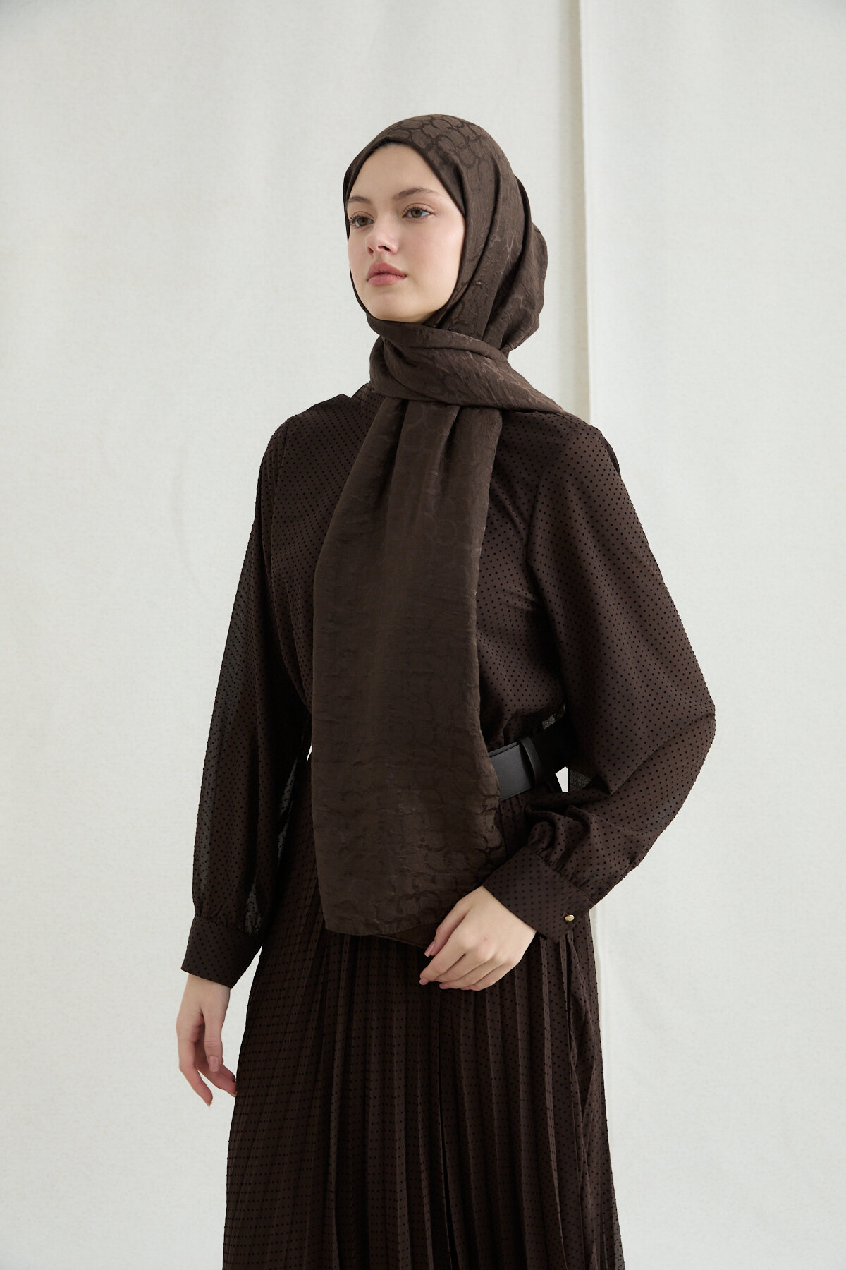 İtalyan Jakar Şal Halka Desen - Acı Kahve - Camellia Scarfs