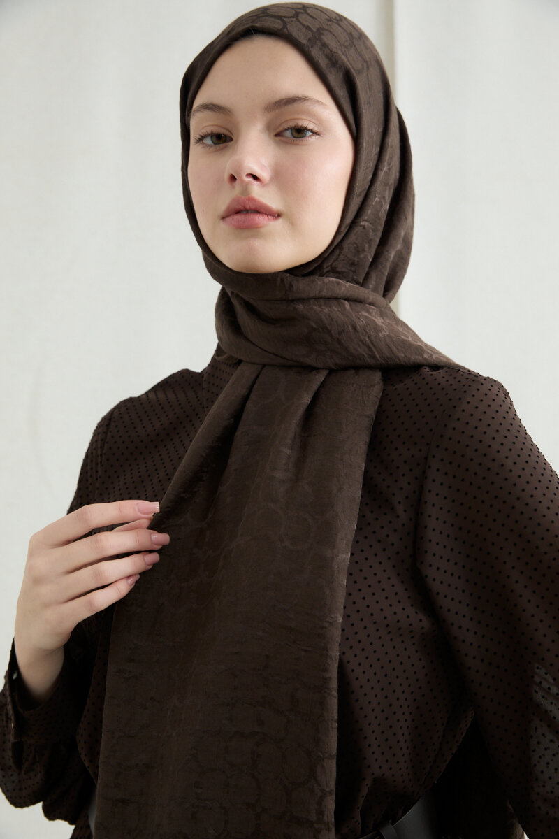 İtalyan Jakar Şal Halka Desen - Acı Kahve - 2