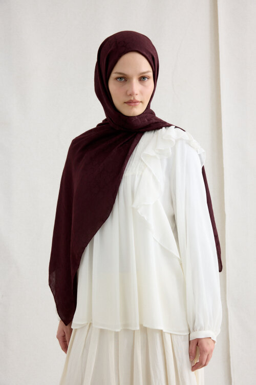 İtalyan Jakar Şal Halka Desen - Bordo - Camellia Scarfs