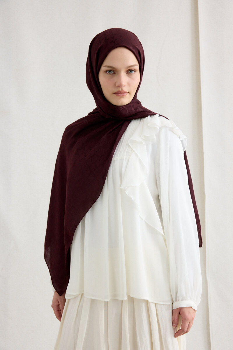 İtalyan Jakar Şal Halka Desen - Bordo - 1