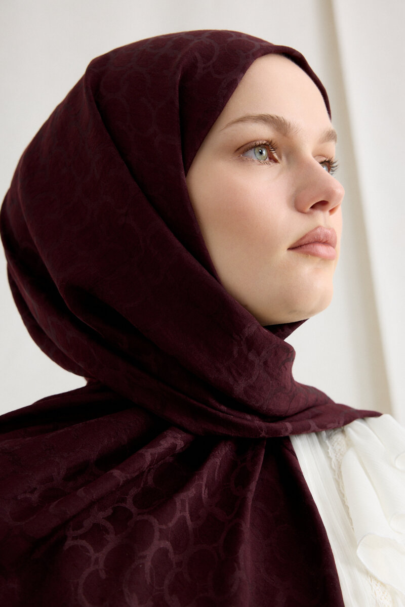 İtalyan Jakar Şal Halka Desen - Bordo - 4