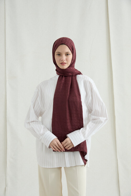 İtalyan Jakar Şal Halka Desen - Cherry - Camellia Scarfs