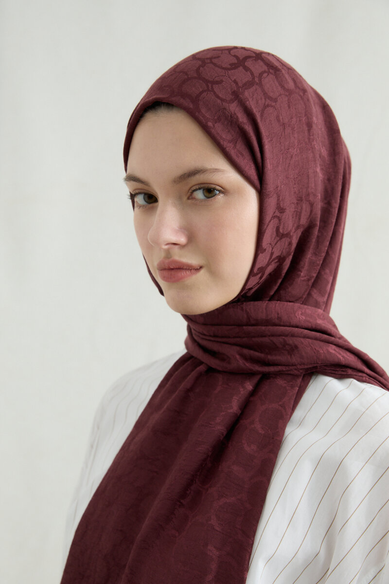 İtalyan Jakar Şal Halka Desen - Cherry - 3