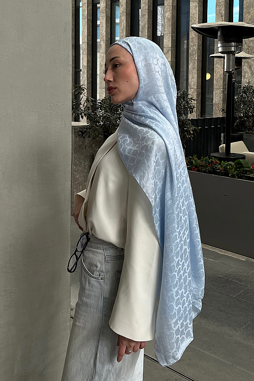 İtalyan Jakar Şal Halka Desen - Icy Blue 