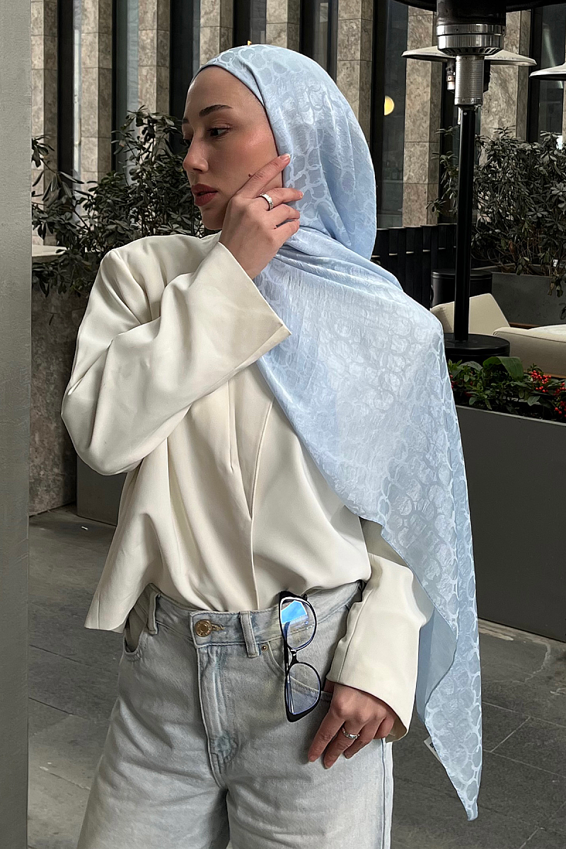İtalyan Jakar Şal Halka Desen - Icy Blue - 3