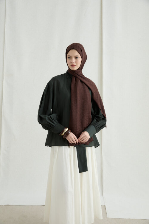 İtalyan Jakar Şal Halka Desen - Kahve - Camellia Scarfs