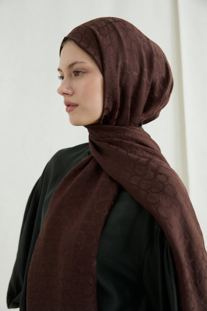 İtalyan Jakar Şal Halka Desen - Kahve - 4