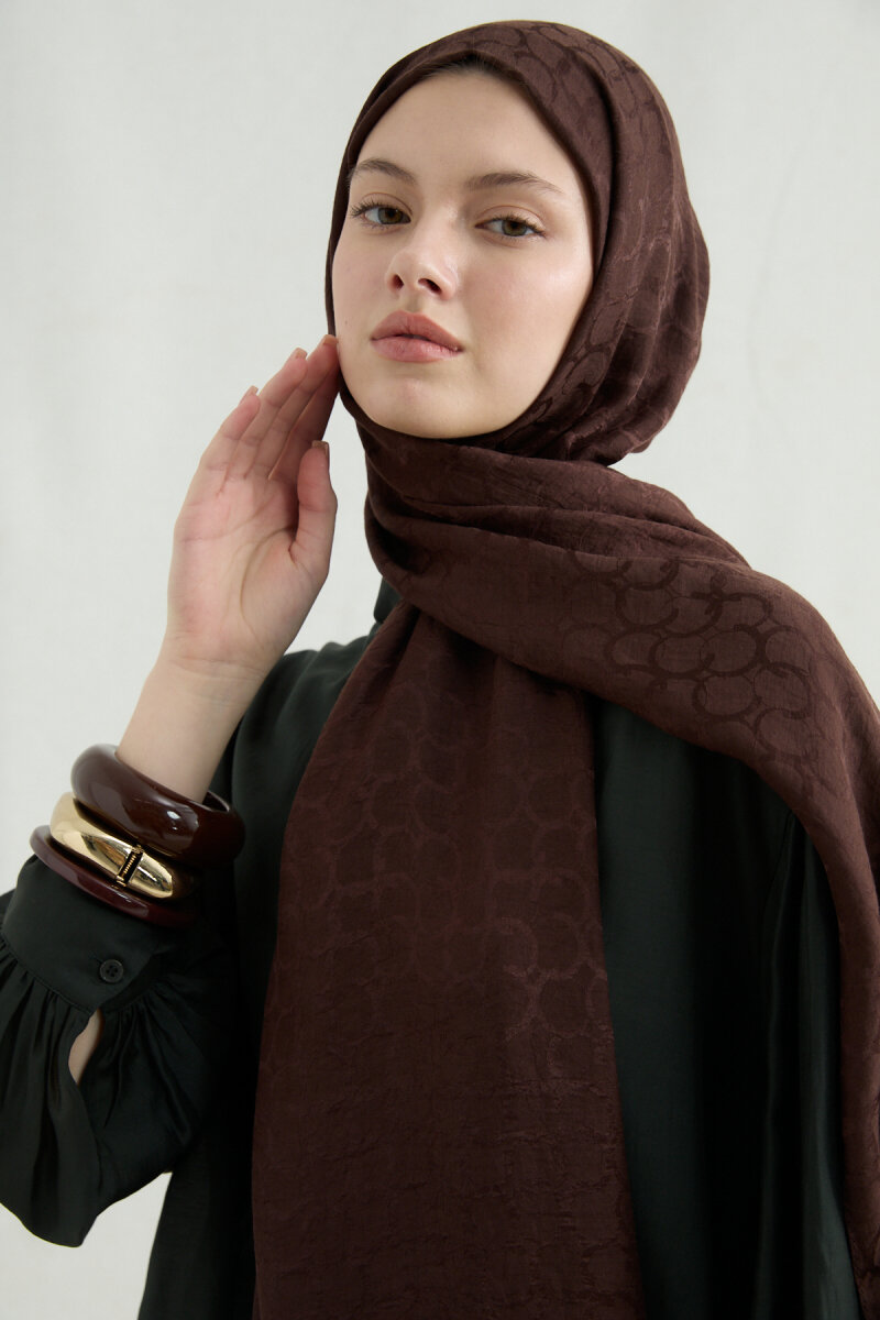 İtalyan Jakar Şal Halka Desen - Kahve - 3