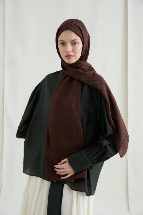 İtalyan Jakar Şal Halka Desen - Kahve - Camellia Scarfs (1)