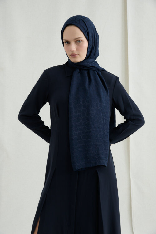 İtalyan Jakar Şal Halka Desen - Lacivert - Camellia Scarfs