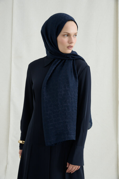 İtalyan Jakar Şal Halka Desen - Lacivert - Camellia Scarfs (1)