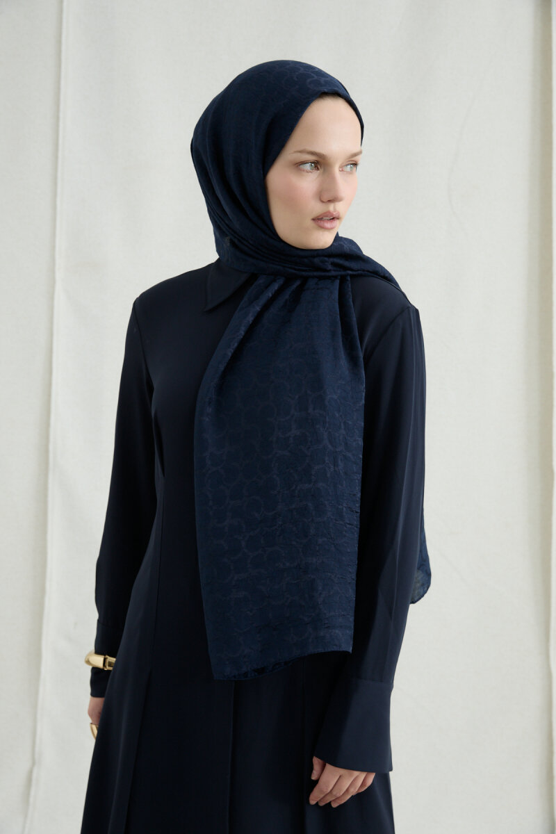 İtalyan Jakar Şal Halka Desen - Lacivert - 2
