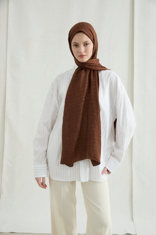 İtalyan Jakar Şal Halka Desen - Sıcak Kahve - Camellia Scarfs