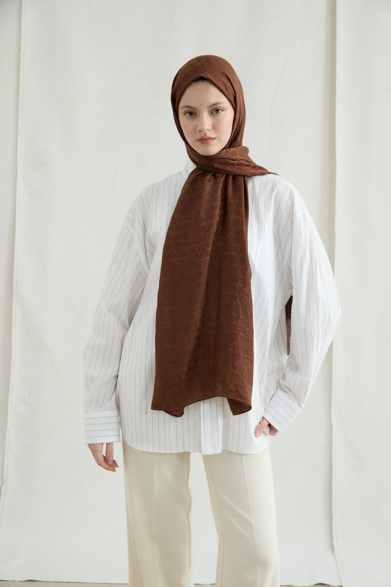 İtalyan Jakar Şal Halka Desen - Sıcak Kahve - 1