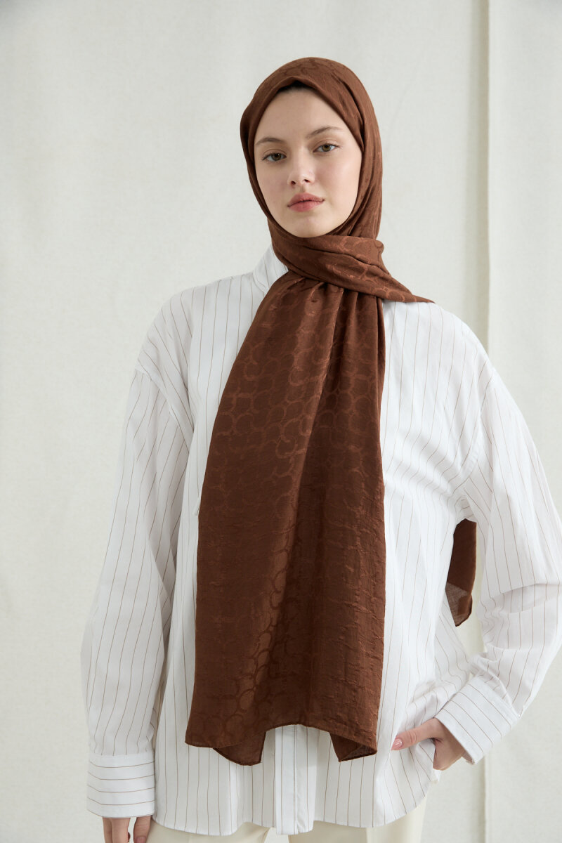 İtalyan Jakar Şal Halka Desen - Sıcak Kahve - 3