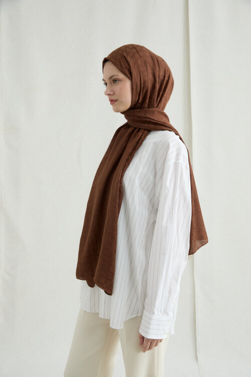 İtalyan Jakar Şal Halka Desen - Sıcak Kahve - Camellia Scarfs (1)