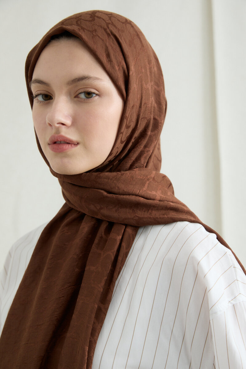 İtalyan Jakar Şal Halka Desen - Sıcak Kahve - 4