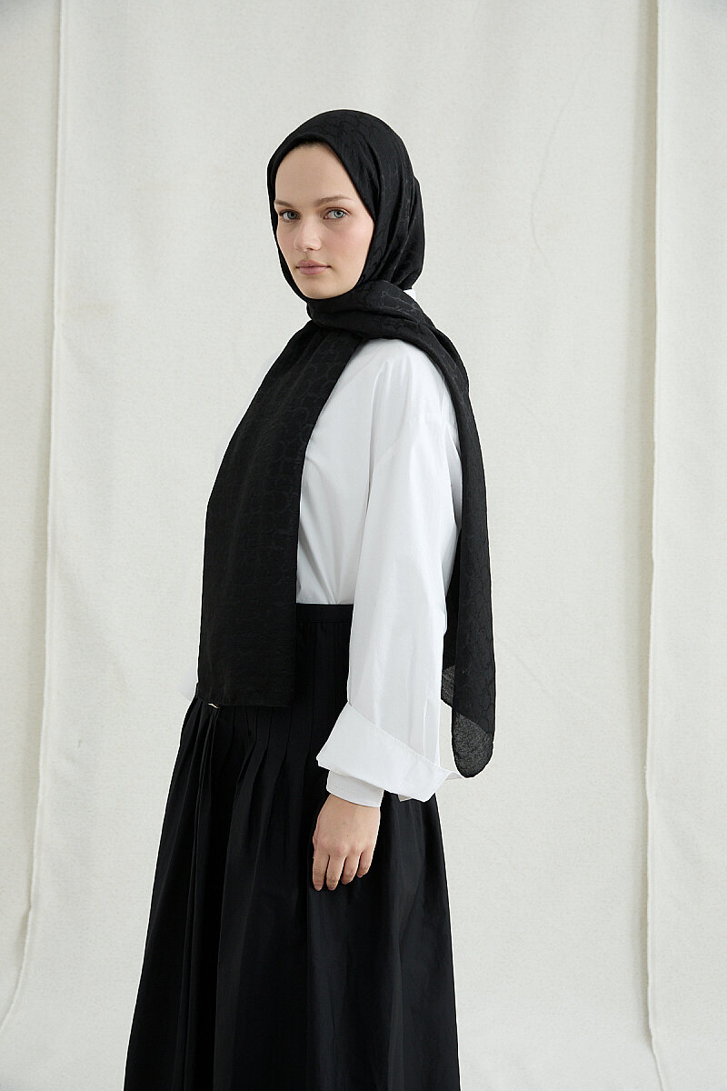İtalyan Jakar Şal Halka Desen - Siyah - 1
