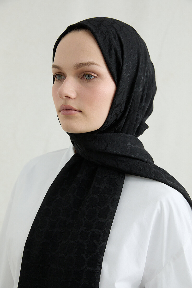İtalyan Jakar Şal Halka Desen - Siyah - 3