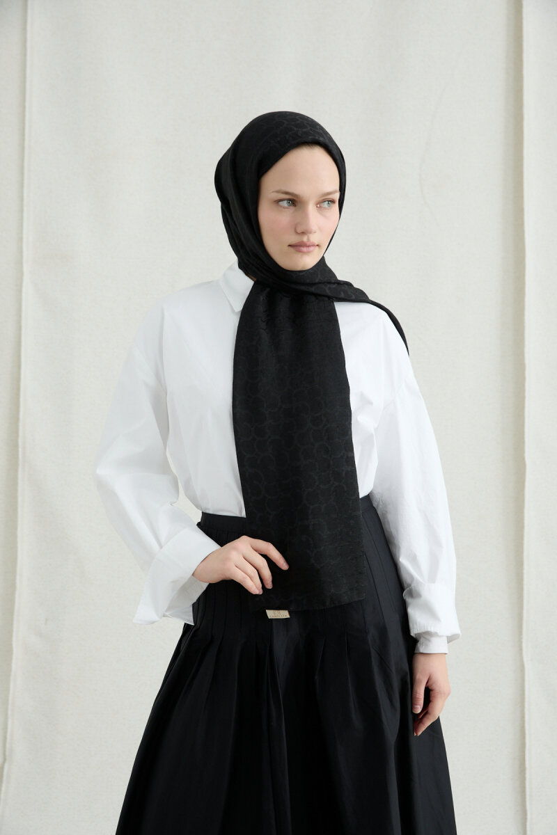 İtalyan Jakar Şal Halka Desen - Siyah - 2