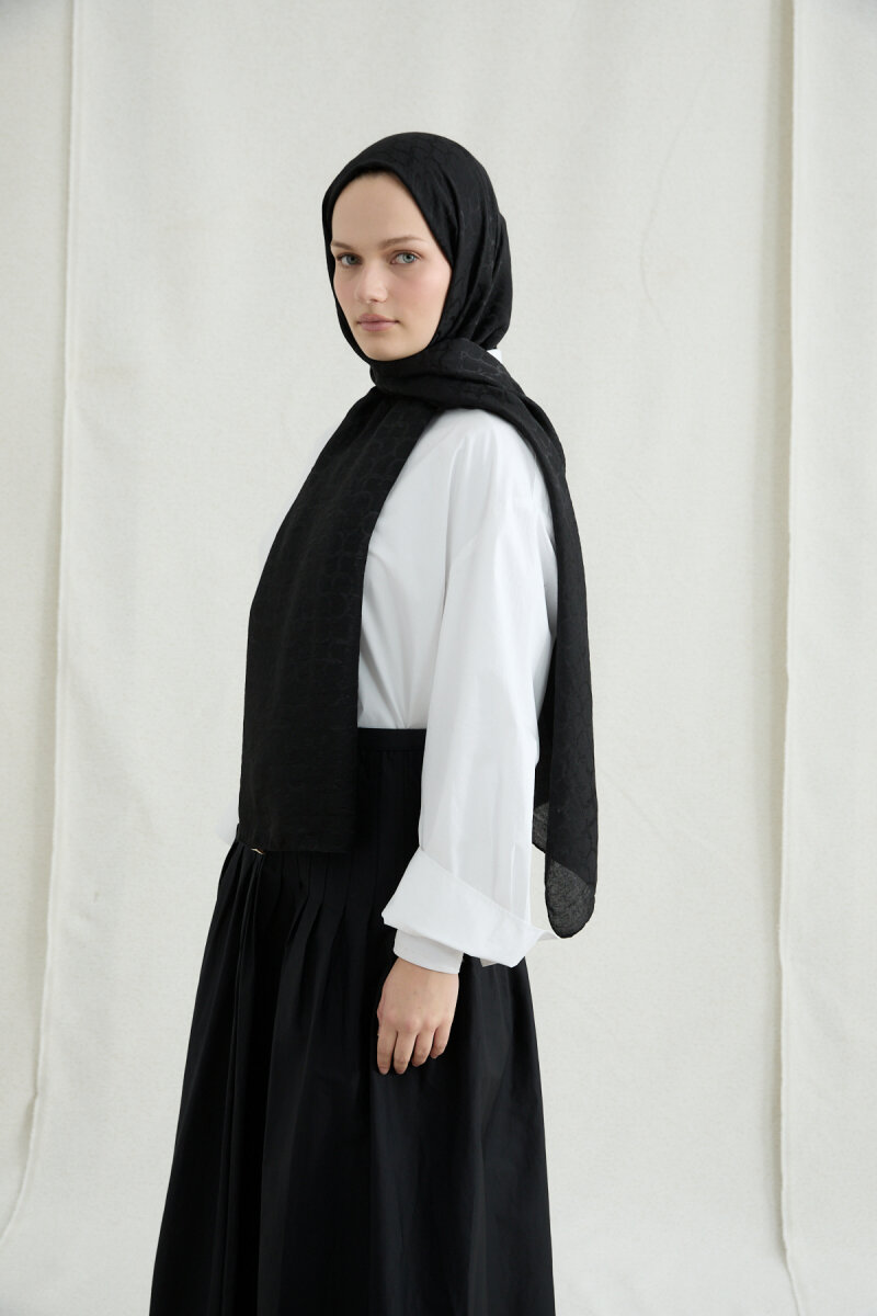 İtalyan Jakar Şal Halka Desen - Siyah - 1