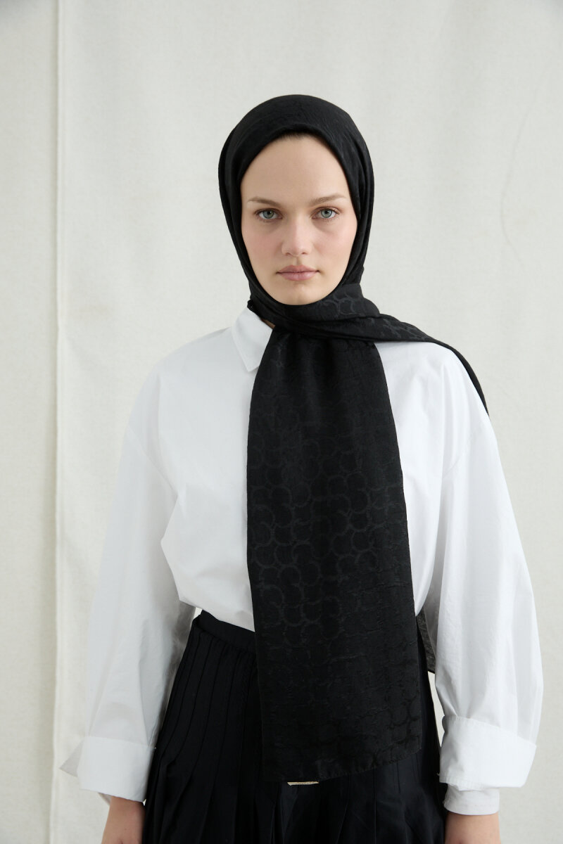 İtalyan Jakar Şal Halka Desen - Siyah - 3