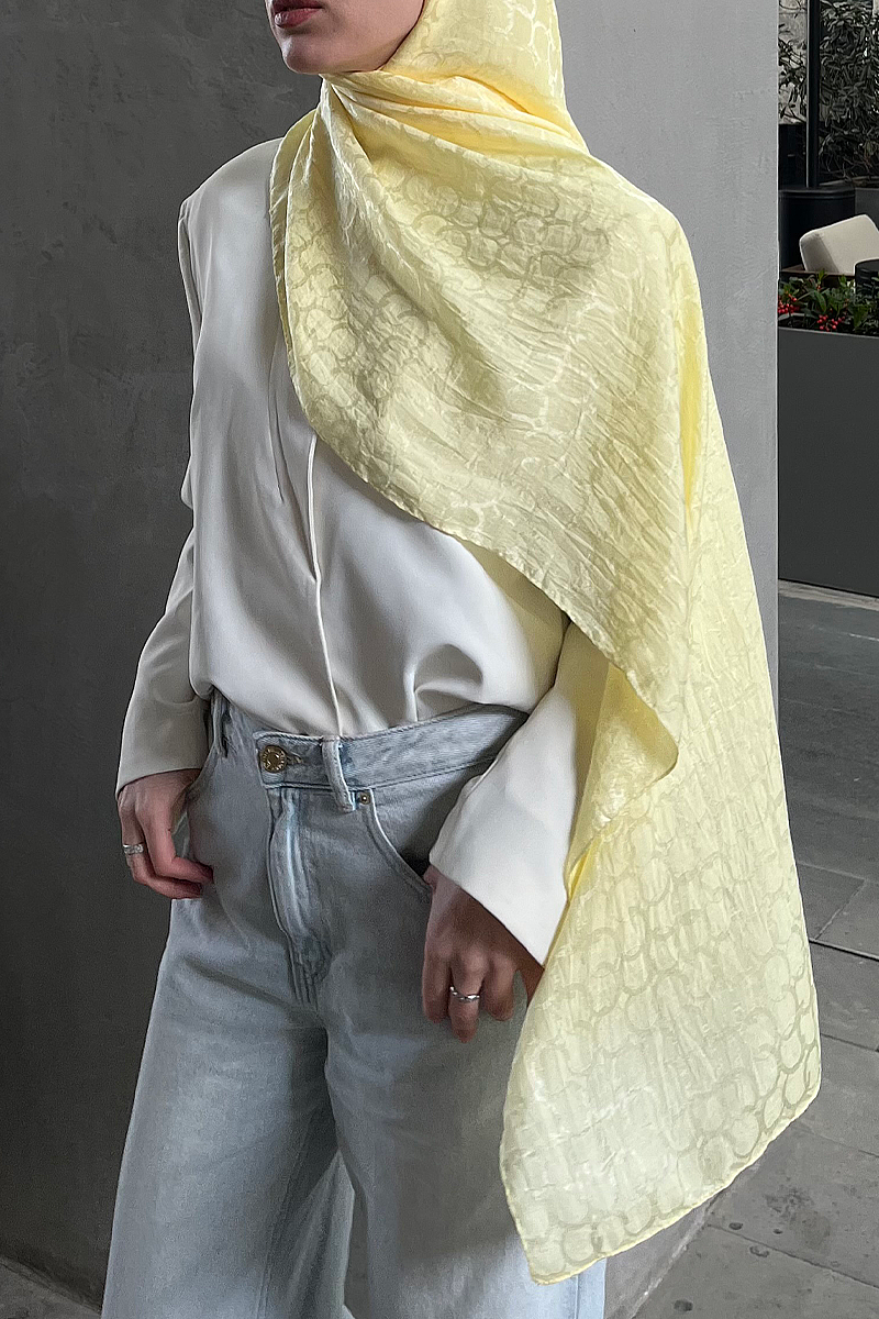 İtalyan Jakar Şal Halka Desen - Tereyağ Sarısı - 4