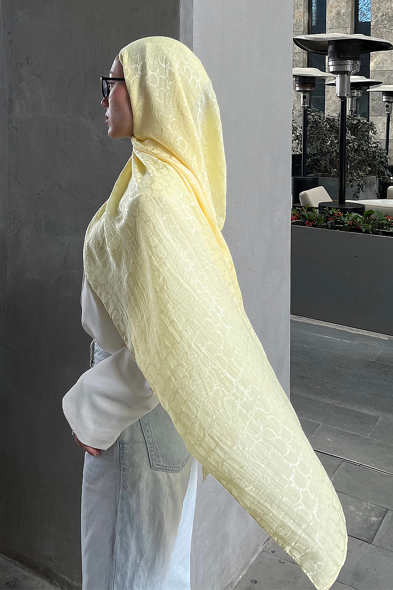 İtalyan Jakar Şal Halka Desen - Tereyağ Sarısı - 3