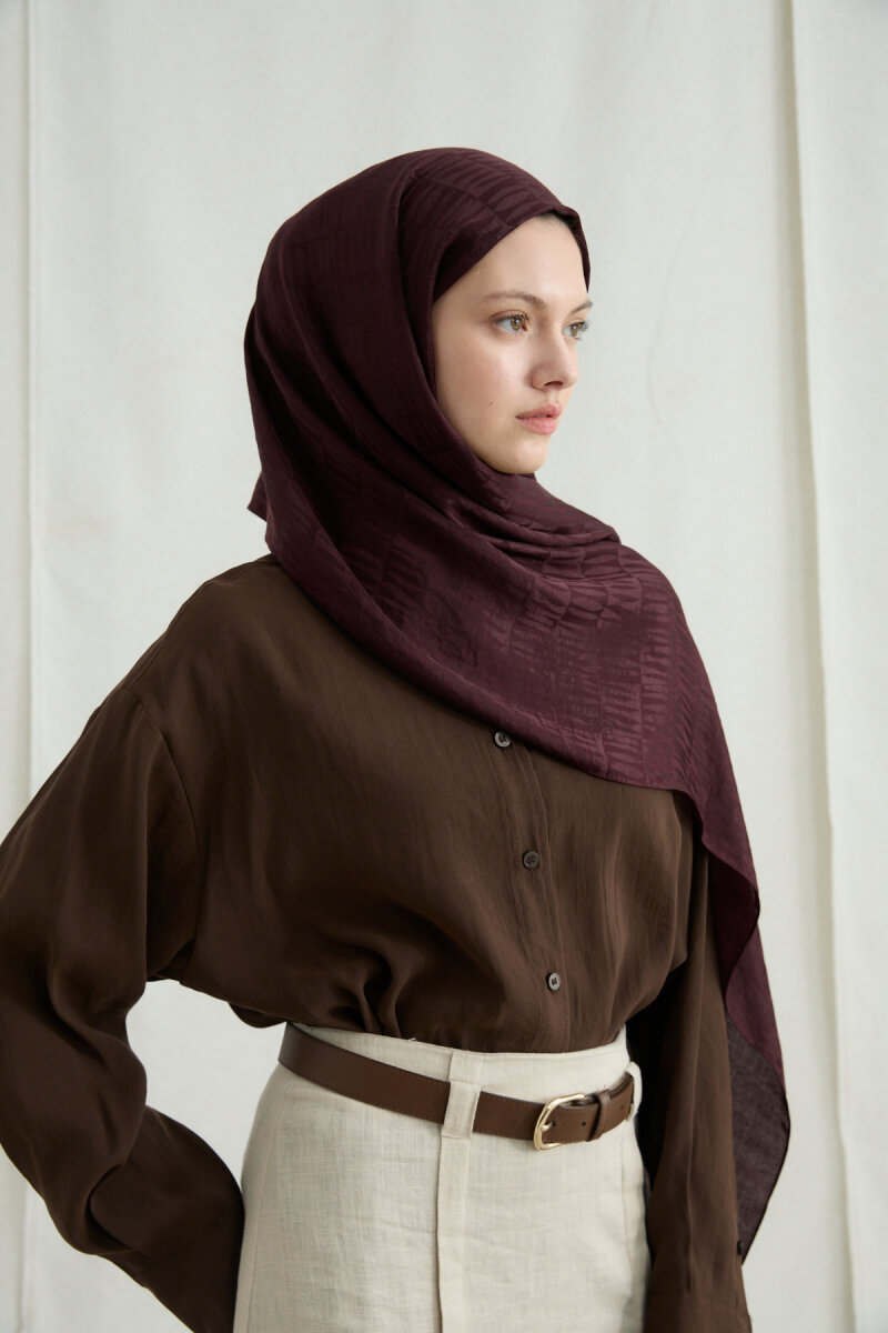 İtalyan Jakar Şal Kibrit Desen - Bordo - 3