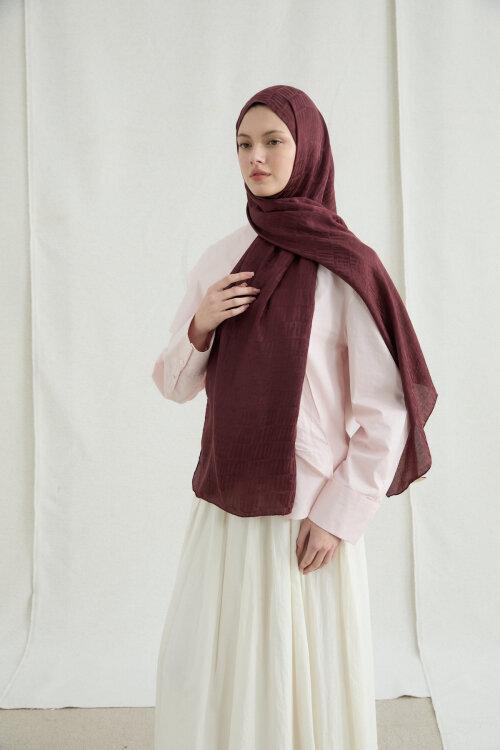 İtalyan Jakar Şal Kibrit Desen - Cherry 