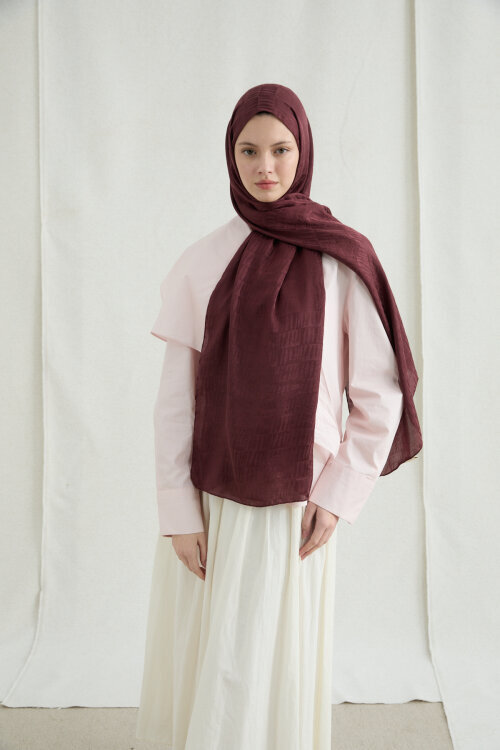 İtalyan Jakar Şal Kibrit Desen - Cherry - Camellia Scarfs (1)