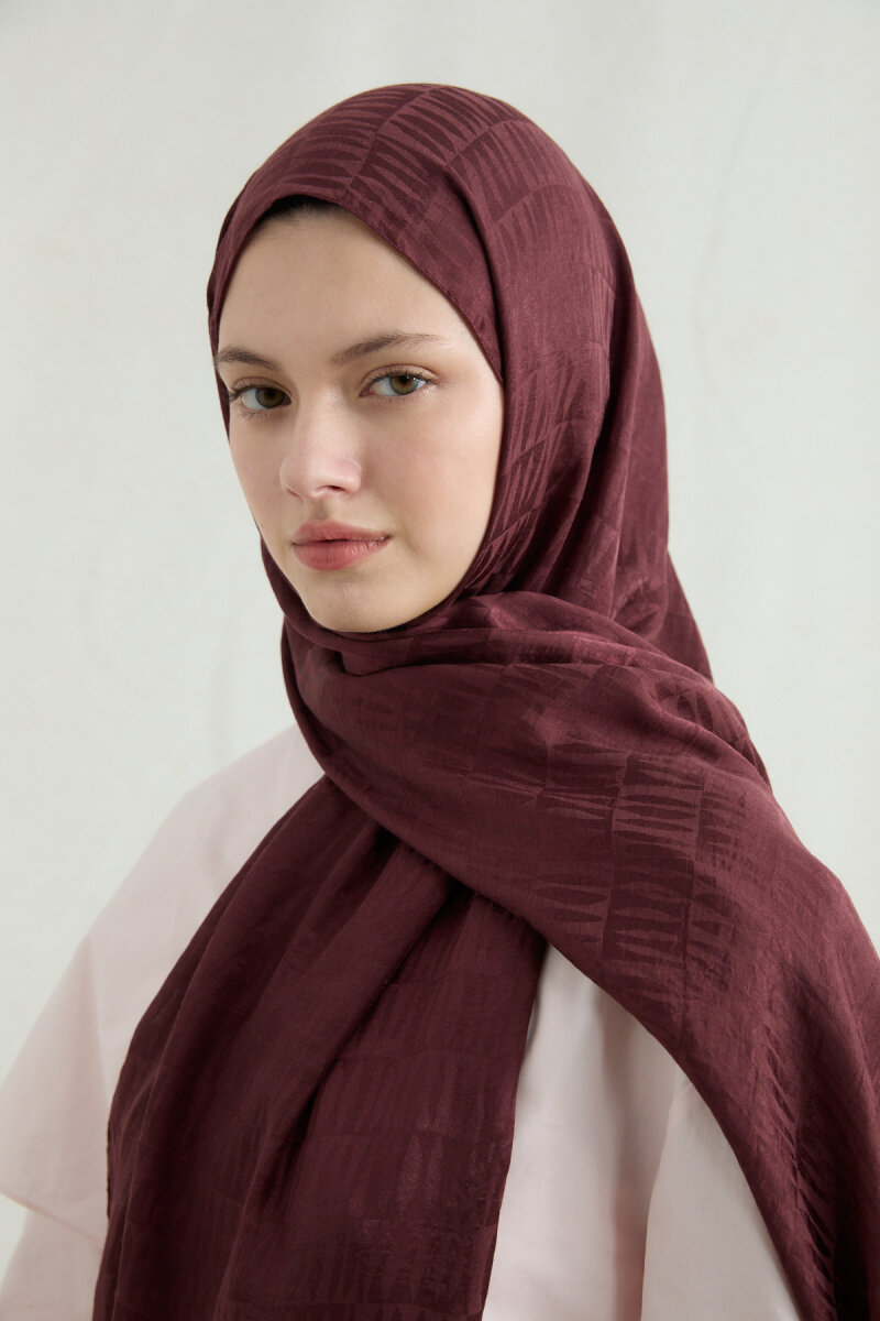 İtalyan Jakar Şal Kibrit Desen - Cherry - 3