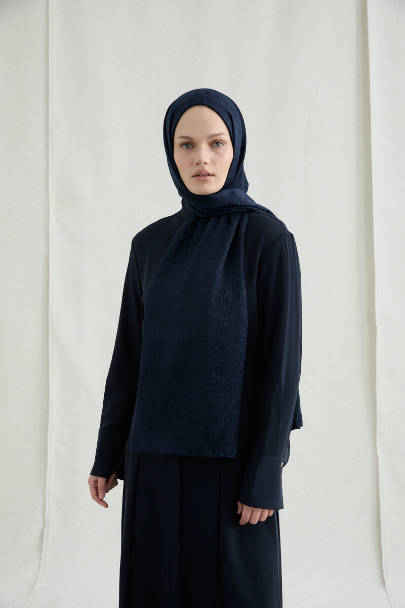 İtalyan Jakar Şal Kibrit Desen - Lacivert - 1