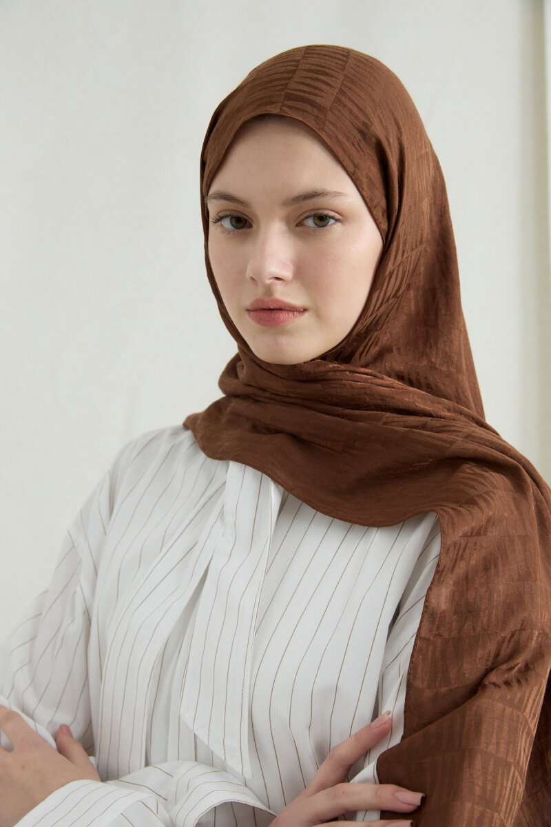 İtalyan Jakar Şal Kibrit Desen - Sıcak Kahve - 4