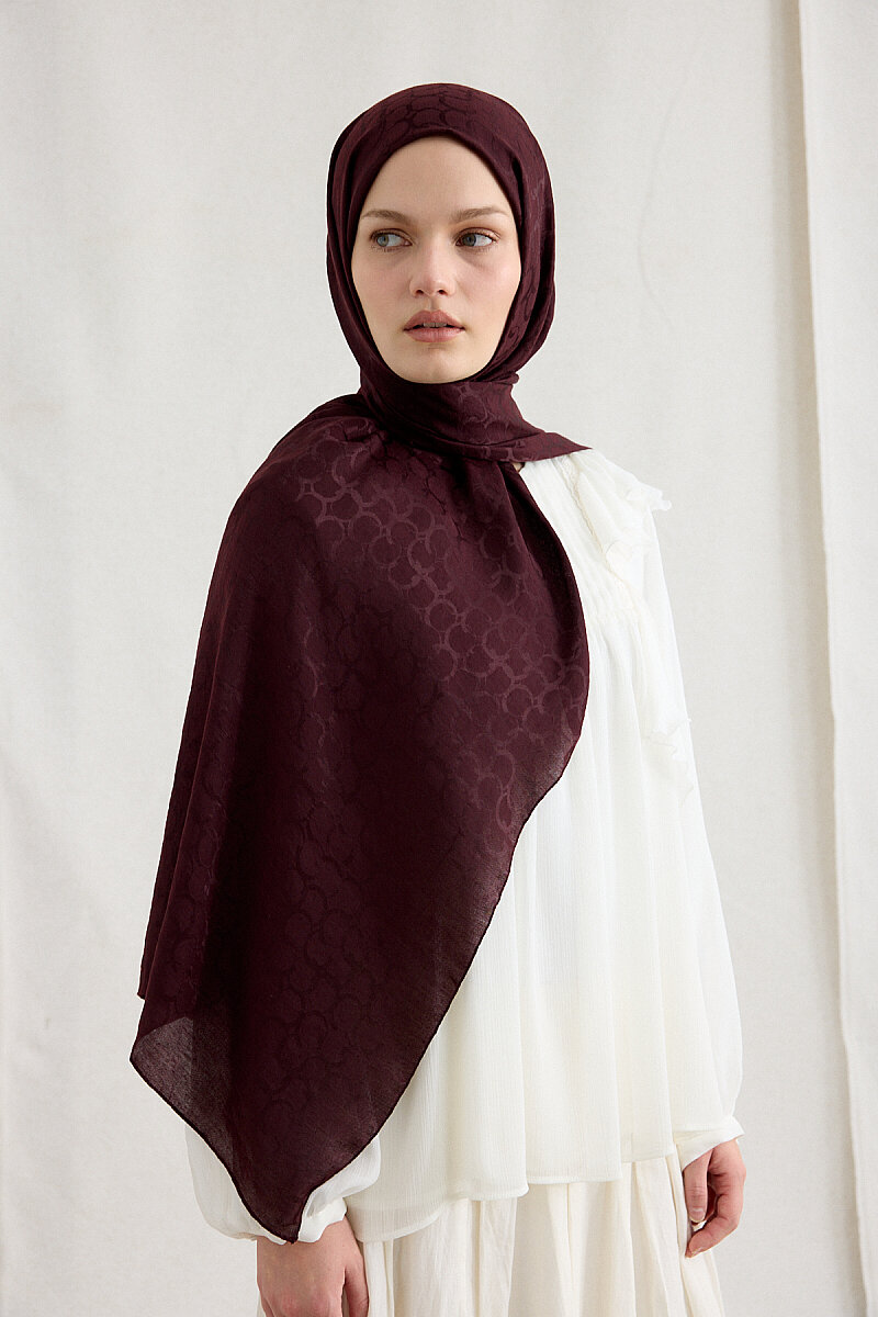 İtalyan Jakar Şal Halka Desen - Bordo - 3