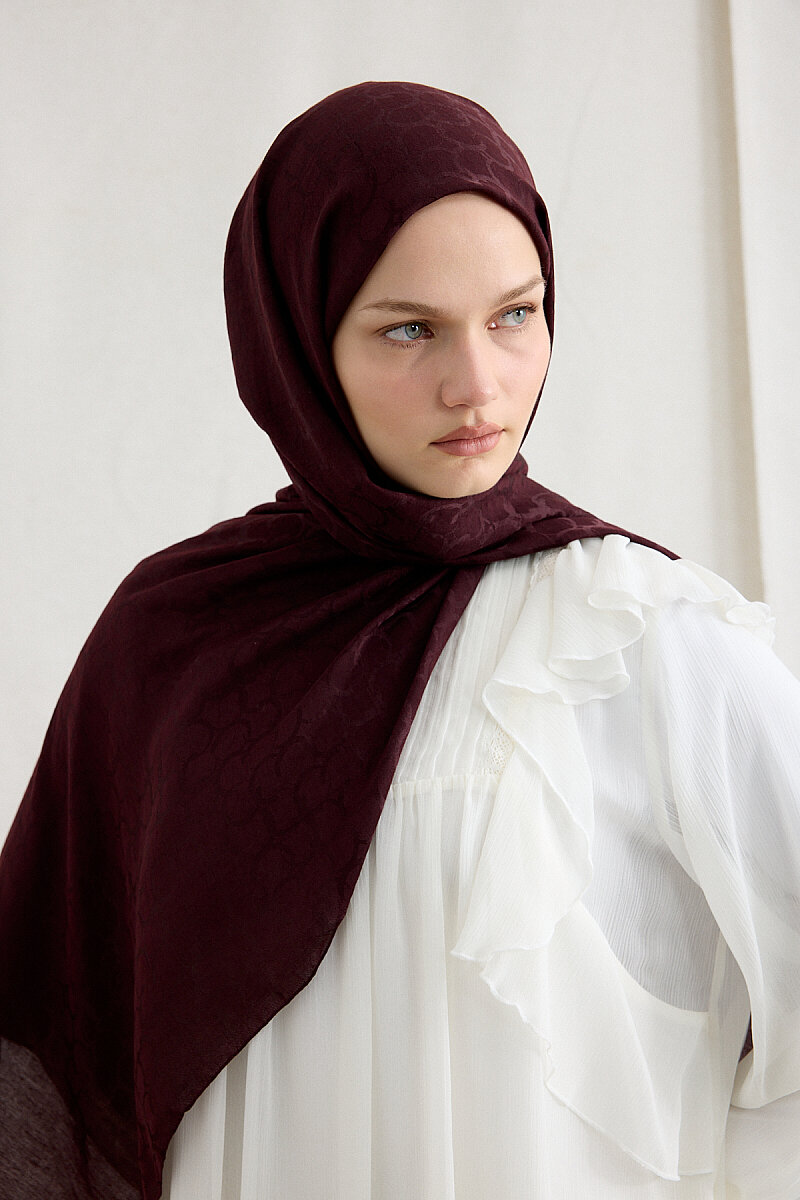 İtalyan Jakar Şal Halka Desen - Bordo - 4