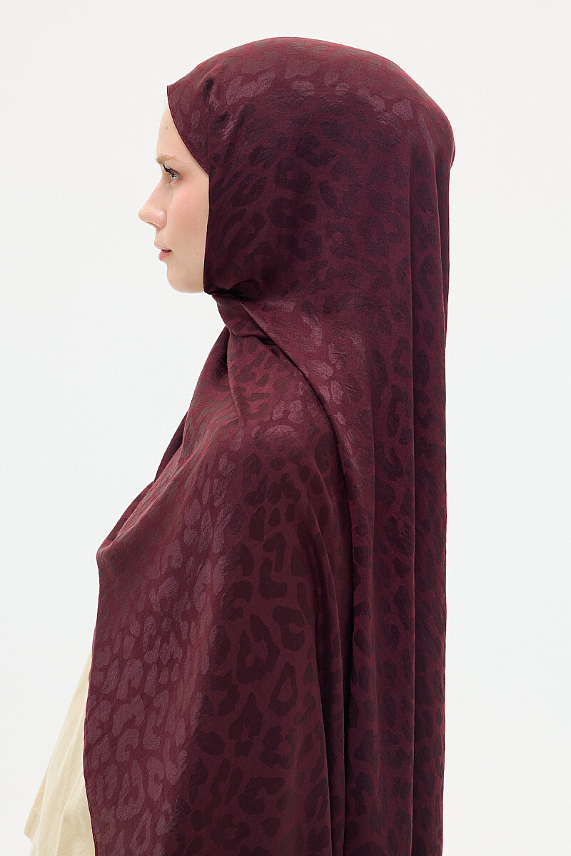 İtalyan Jakar Şal Leopar Desen - Bordo - 4