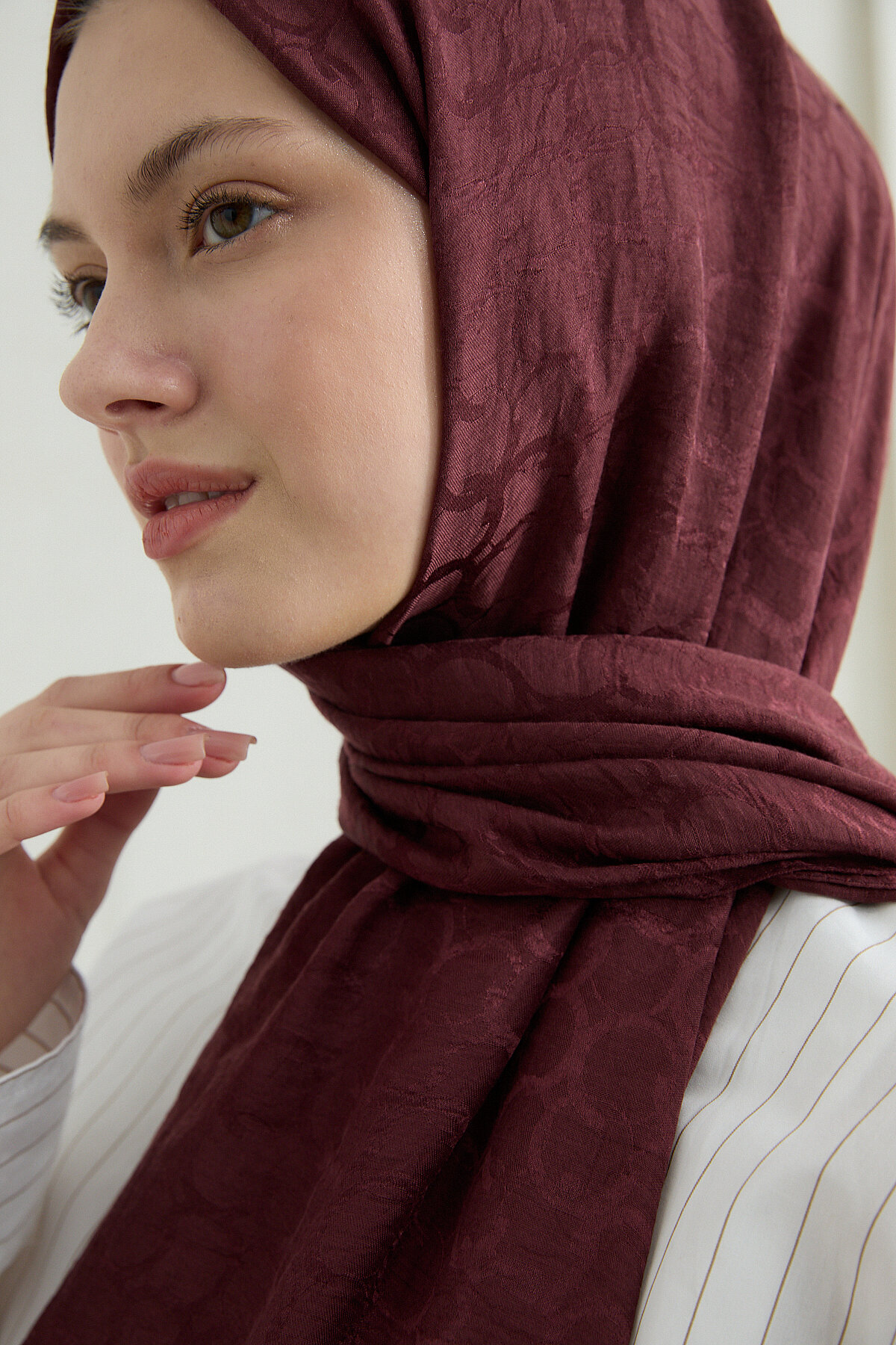 İtalyan Jakar Şal Halka Desen - Cherry - Camellia Scarfs (1)