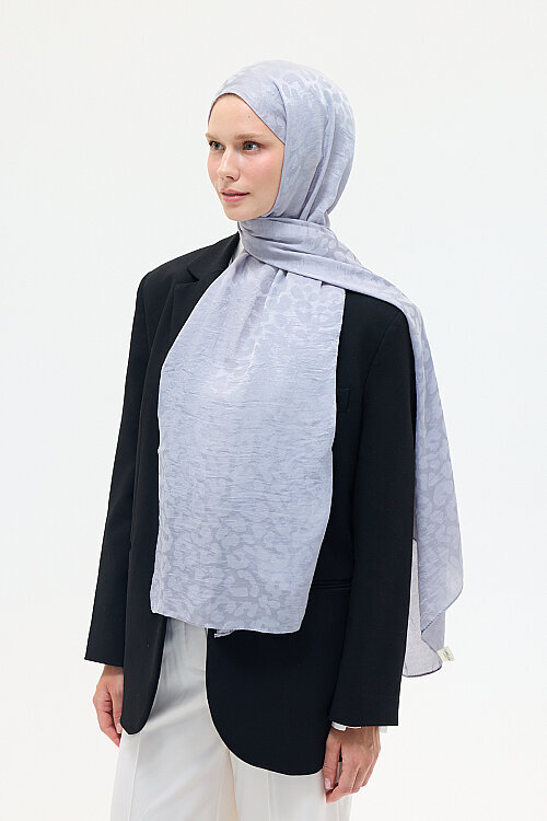 İtalyan Jakar Şal Leopar Desen - Gümüş - Camellia Scarfs (1)
