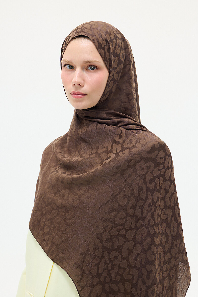 İtalyan Jakar Şal Leopar Desen - Kahve - 3